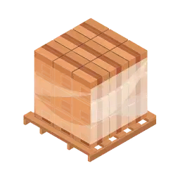 A pallet stacked with cardboard boxes, secured with clear plastic wrap, ready for pallet collection or pallet recycle.