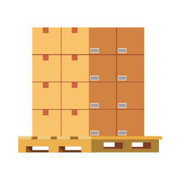 A wooden pallet collection stacked with cardboard boxes, arranged in three rows and four columns.
