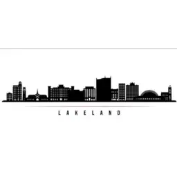 Silhouette of Lakeland's skyline gracefully showcases the location's diverse architecture against a pristine white background.